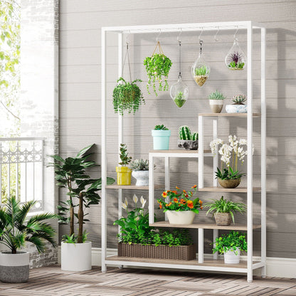 Support pour plantes d'intérieur haut à 5 niveaux, étagère pour plantes de 180 cm avec 10 crochets de suspension