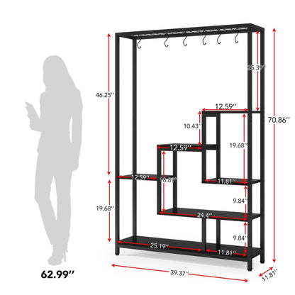 Support pour plantes d'intérieur haut à 5 niveaux, étagère pour plantes de 180 cm avec 10 crochets de suspension