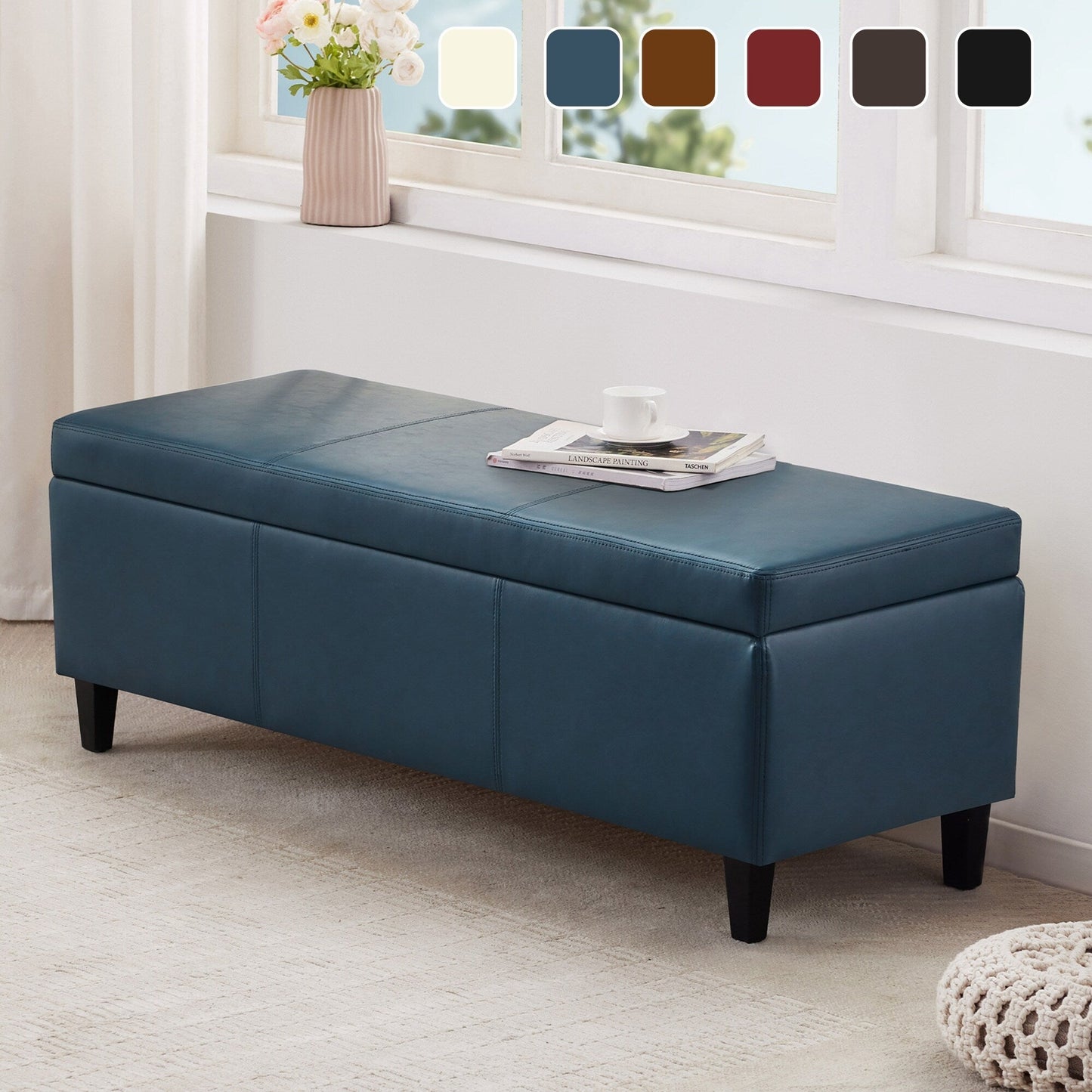 Pouf de rangement rectangulaire rembourré 50,3 x 17,50 x 18 po - Similicuir