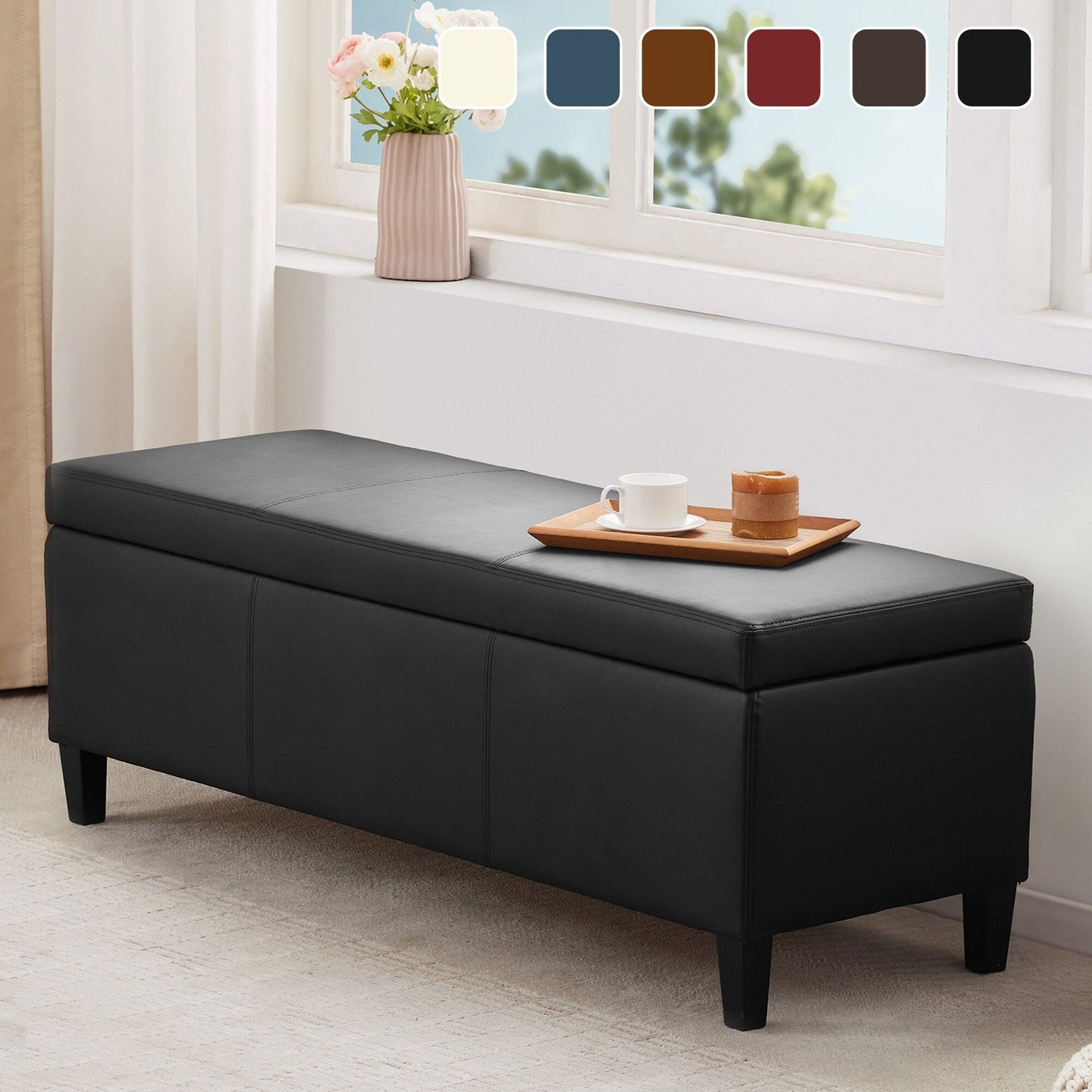 Pouf de rangement rectangulaire rembourré 50,3 x 17,50 x 18 po - Similicuir