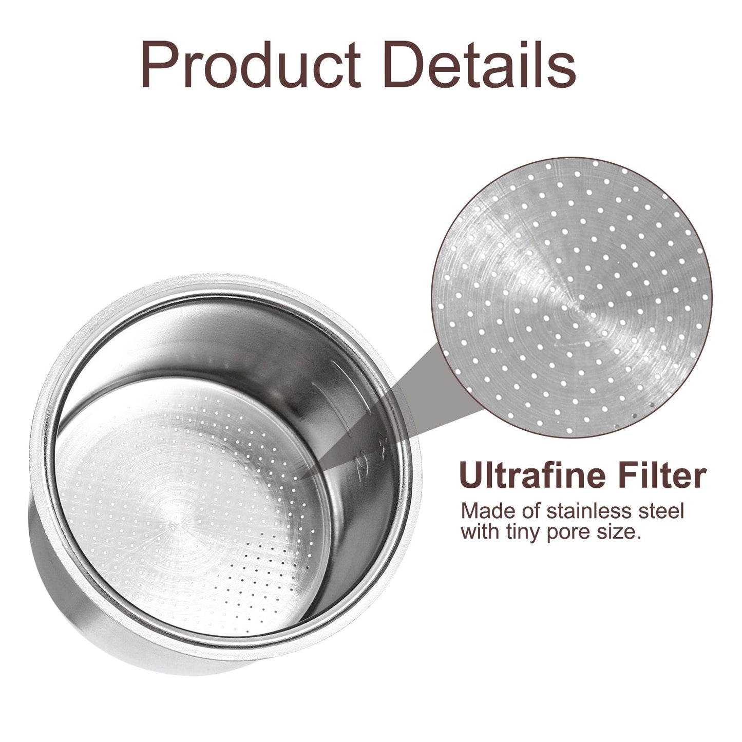Panier filtre à café 51 mm, bol pour machine à expresso 4 tasses en acier inoxydable - Argent