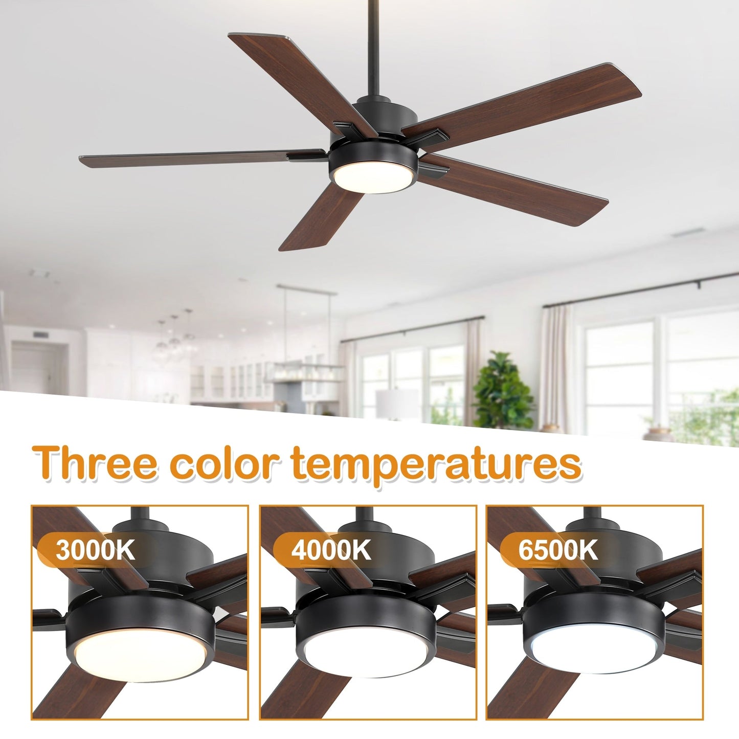 Ventilateur de plafond à DEL de 52 po avec kit d'éclairage et télécommande - 5 pales
