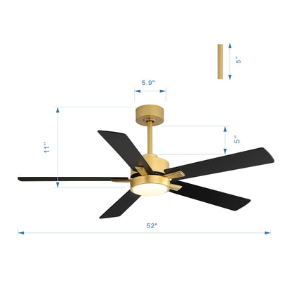 Ventilateur de plafond à DEL de 52 po avec kit d'éclairage et télécommande - 5 pales
