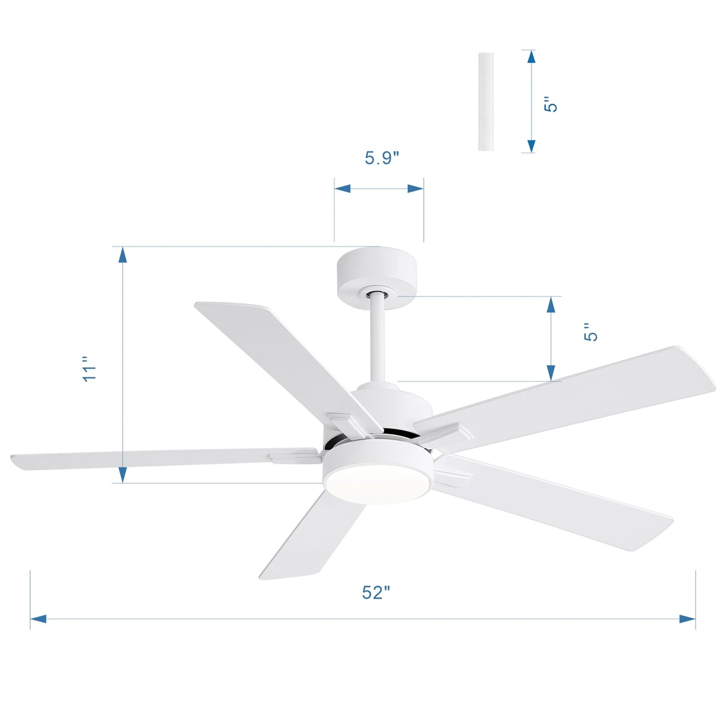 Ventilateur de plafond à DEL de 52 po avec kit d'éclairage et télécommande - 5 pales