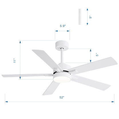 Ventilateur de plafond à DEL de 52 po avec kit d'éclairage et télécommande - 5 pales