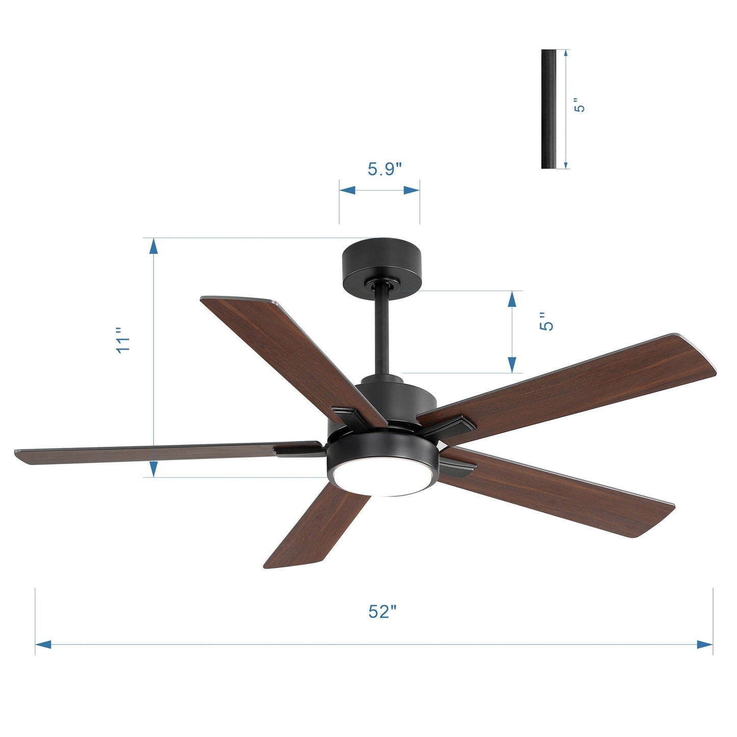Ventilateur de plafond à DEL de 52 po avec kit d'éclairage et télécommande - 5 pales