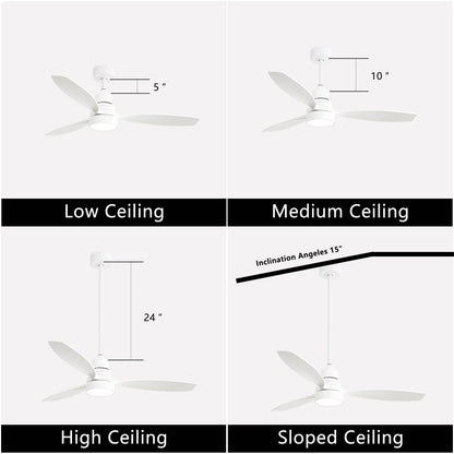 Ventilateur de plafond à LED intégré 48 et 52 pouces avec lumière et télécommande, moteur CC réversible