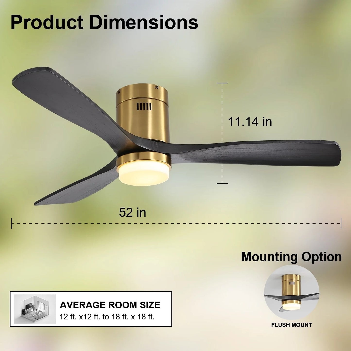 Ventilateur de plafond encastré Sofucor 52 pouces avec télécommande, moteur réversible et éclairage intégré en option