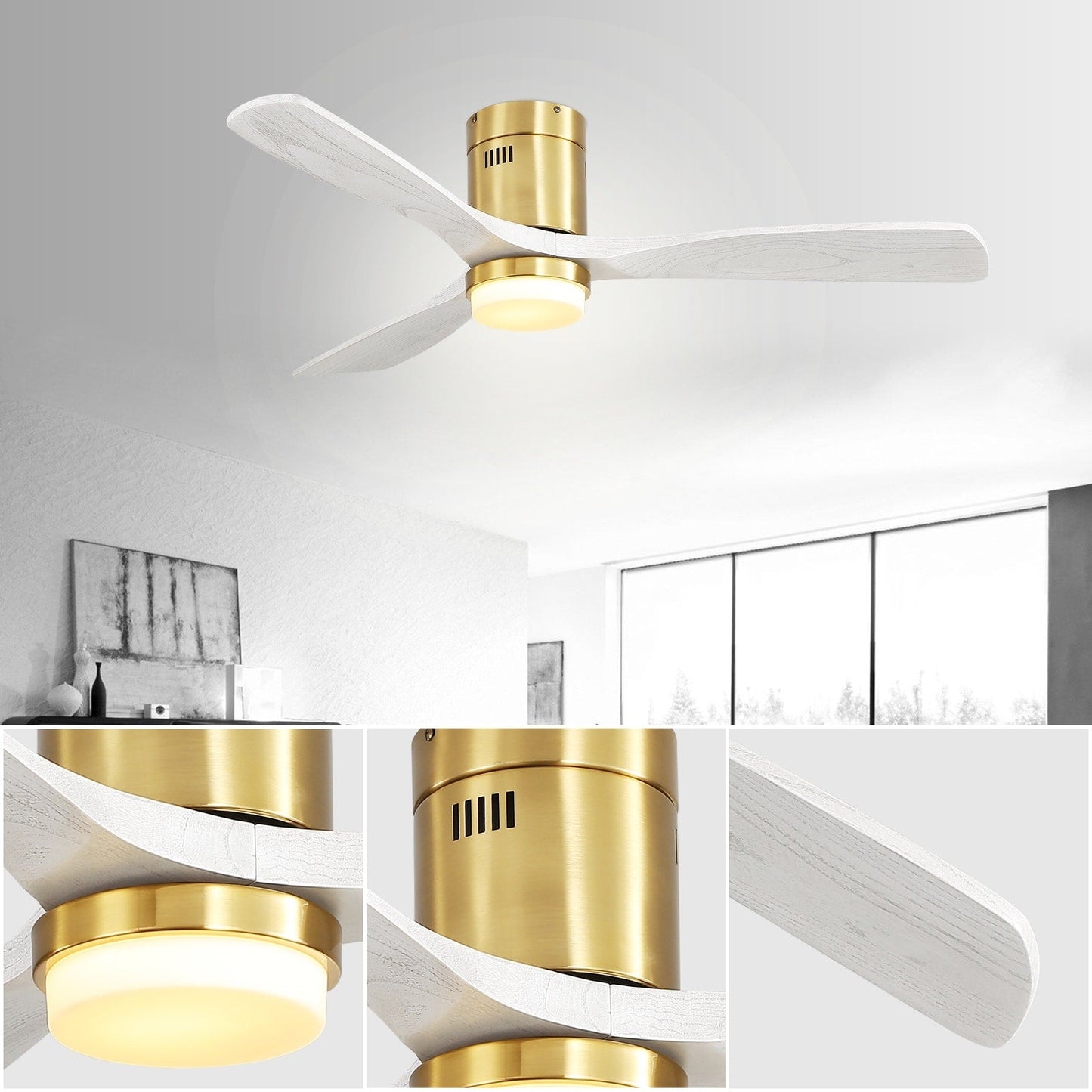 Ventilateur de plafond encastré Sofucor 52 pouces avec télécommande, moteur réversible et éclairage intégré en option