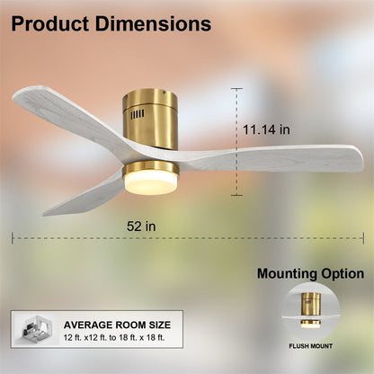Ventilateur de plafond encastré Sofucor 52 pouces avec télécommande, moteur réversible et éclairage intégré en option