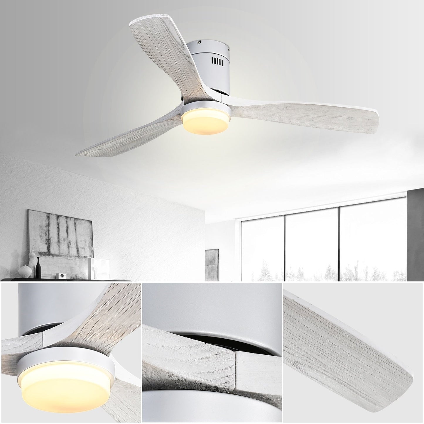 Ventilateur de plafond encastré Sofucor 52 pouces avec télécommande, moteur réversible et éclairage intégré en option