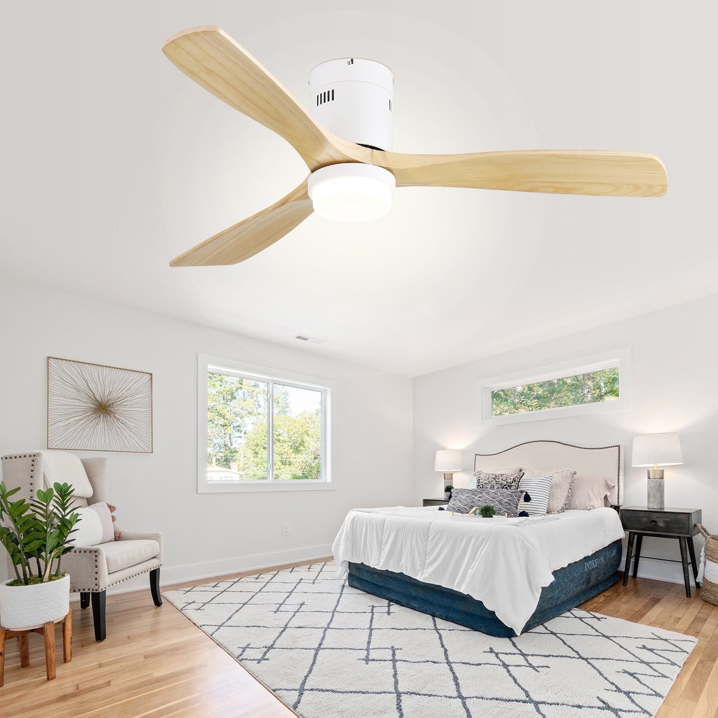 Ventilateur de plafond encastré Sofucor 52 pouces avec télécommande, moteur réversible et éclairage intégré en option