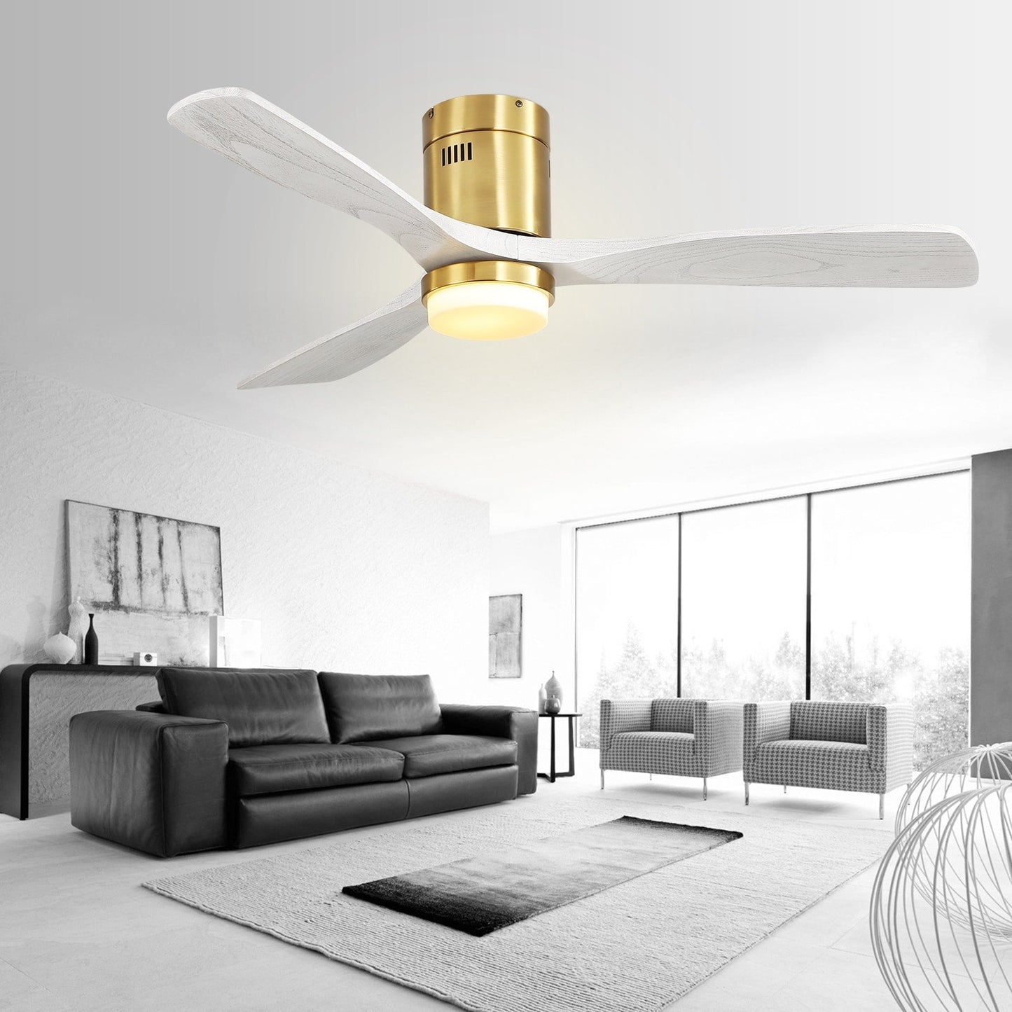 Ventilateur de plafond encastré Sofucor 52 pouces avec télécommande, moteur réversible et éclairage intégré en option