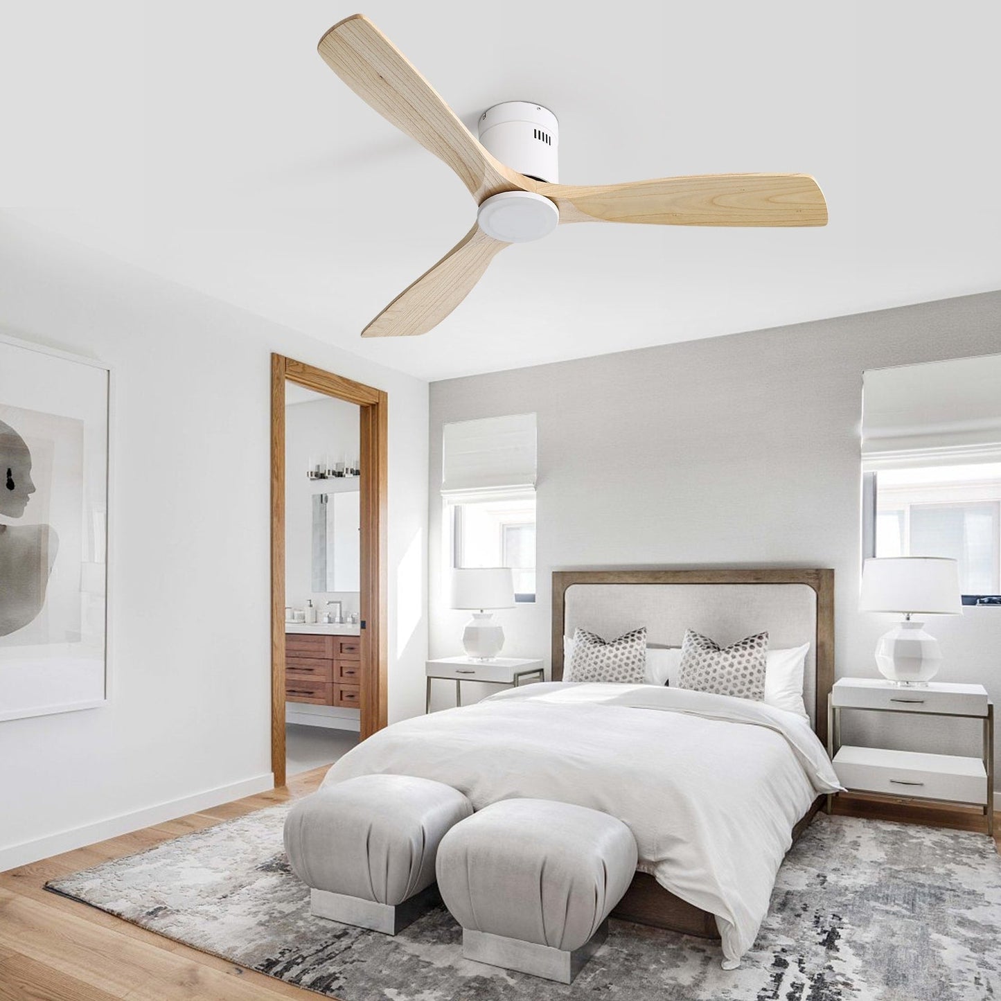 Ventilateur de plafond encastré Sofucor 52 pouces avec télécommande, moteur réversible et éclairage intégré en option