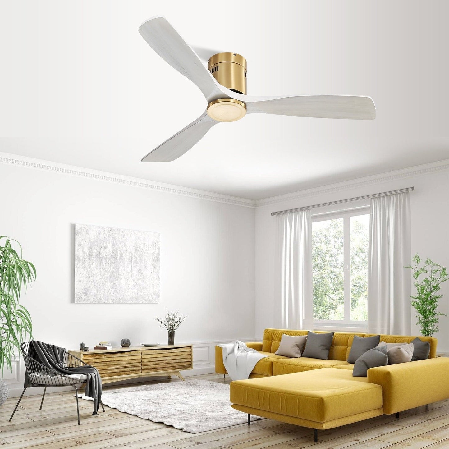 Ventilateur de plafond encastré Sofucor 52 pouces avec télécommande, moteur réversible et éclairage intégré en option