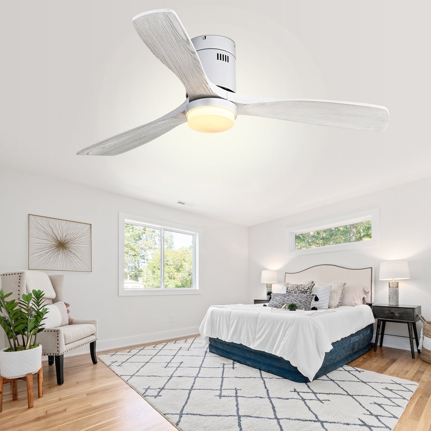 Ventilateur de plafond encastré Sofucor 52 pouces avec télécommande, moteur réversible et éclairage intégré en option