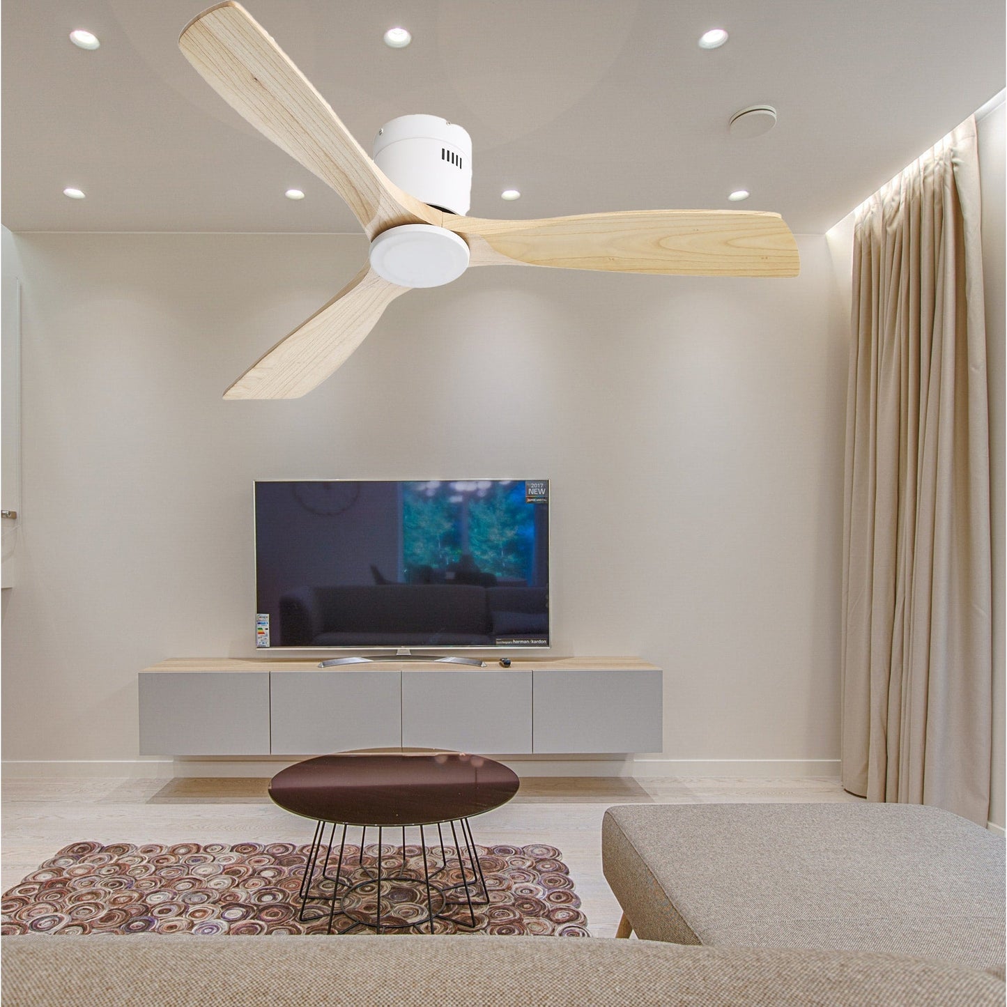 Ventilateur de plafond encastré Sofucor 52 pouces avec télécommande, moteur réversible et éclairage intégré en option