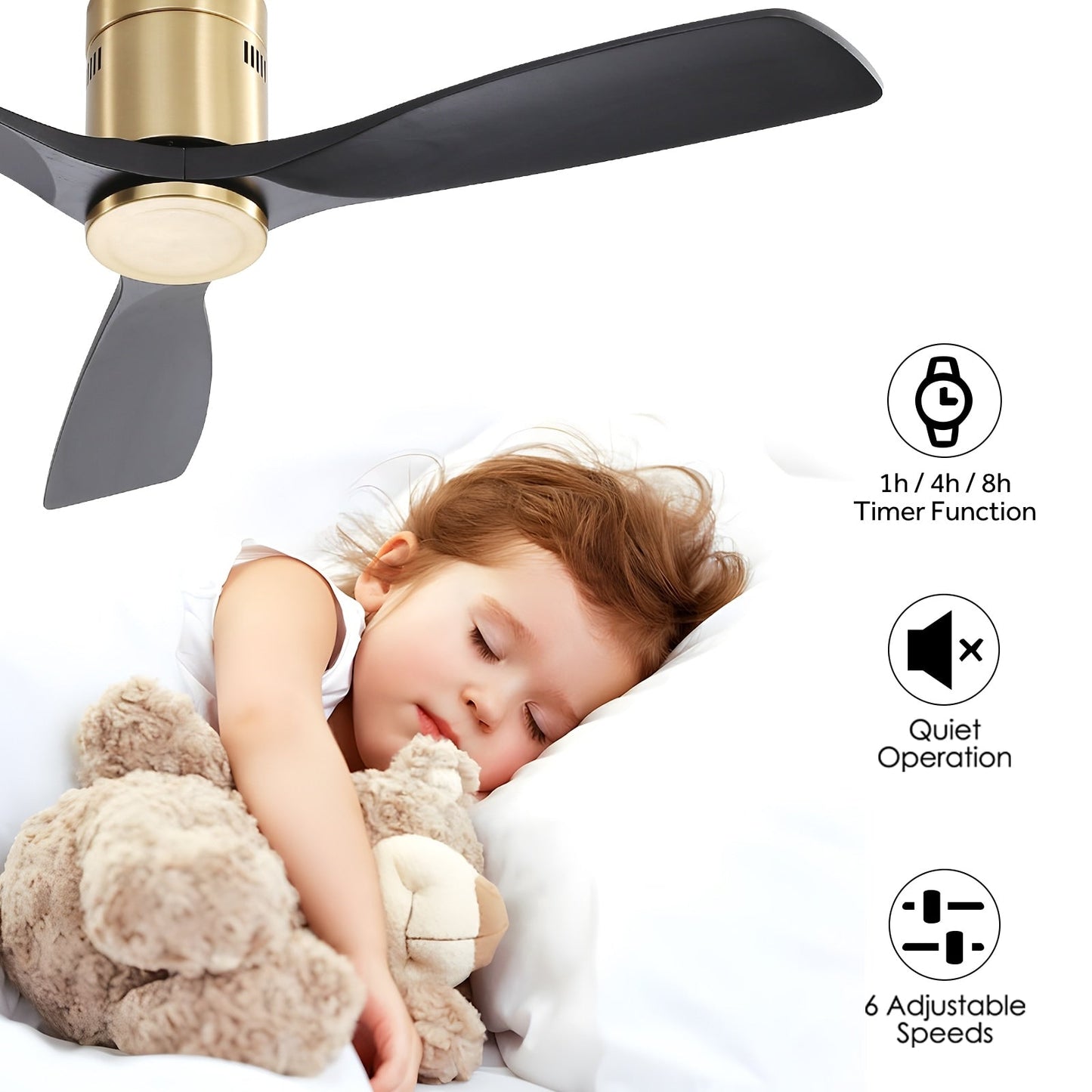 Ventilateur de plafond encastré Sofucor 52 pouces avec télécommande, moteur réversible et éclairage intégré en option