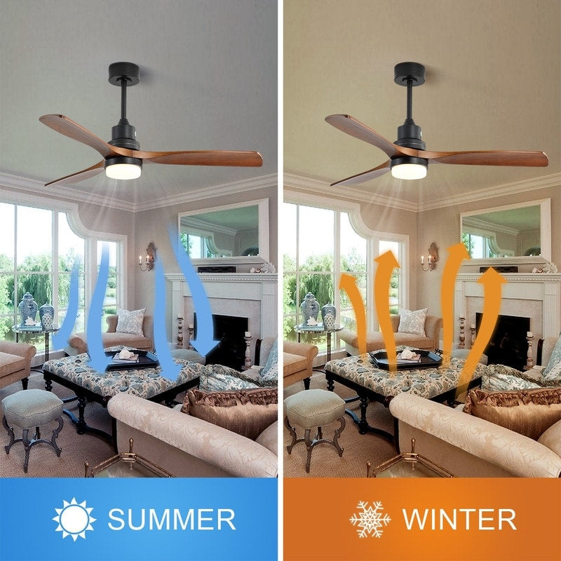 Ventilateur de plafond silencieux en bois de noyer 52/60/48 avec télécommande et éclairage intégré en option