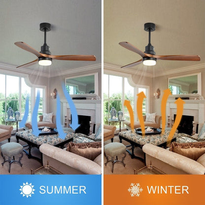 Ventilateur de plafond silencieux en bois de noyer 52/60/48 avec télécommande et éclairage intégré en option