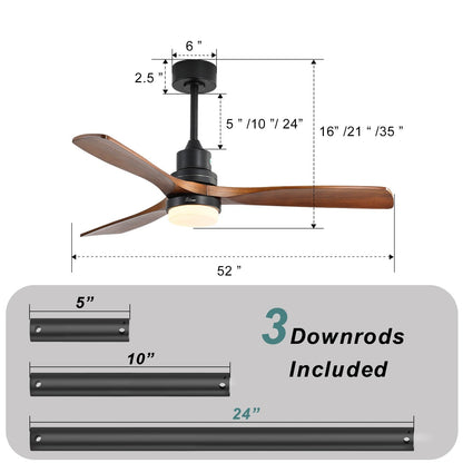 Ventilateur de plafond d'intérieur en bois Sofucor 52 avec télécommande et éclairage intégré en option