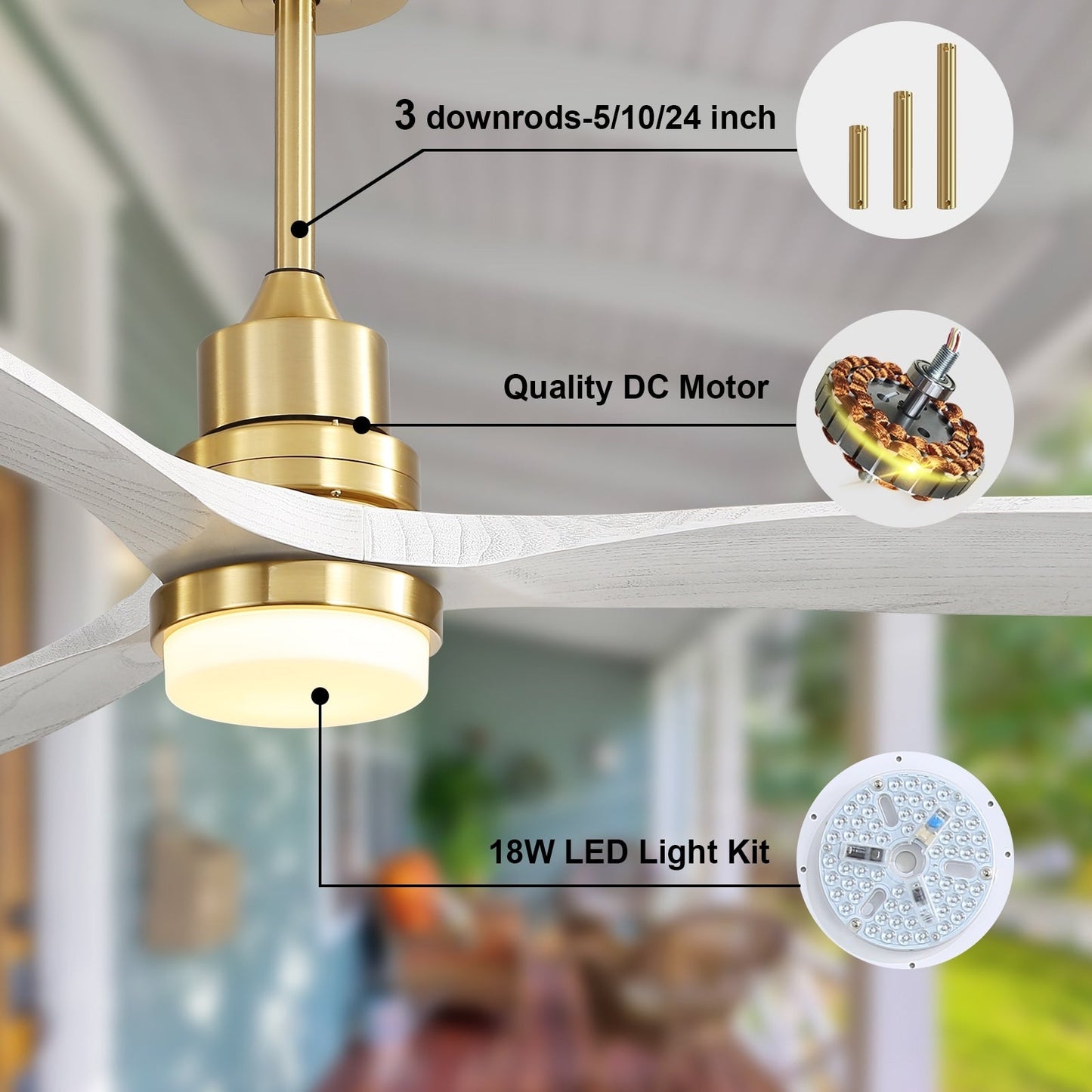 Ventilateur de plafond d'intérieur en bois Sofucor 52 avec télécommande et éclairage intégré en option