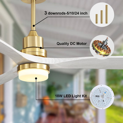 Ventilateur de plafond d'intérieur en bois Sofucor 52 avec télécommande et éclairage intégré en option