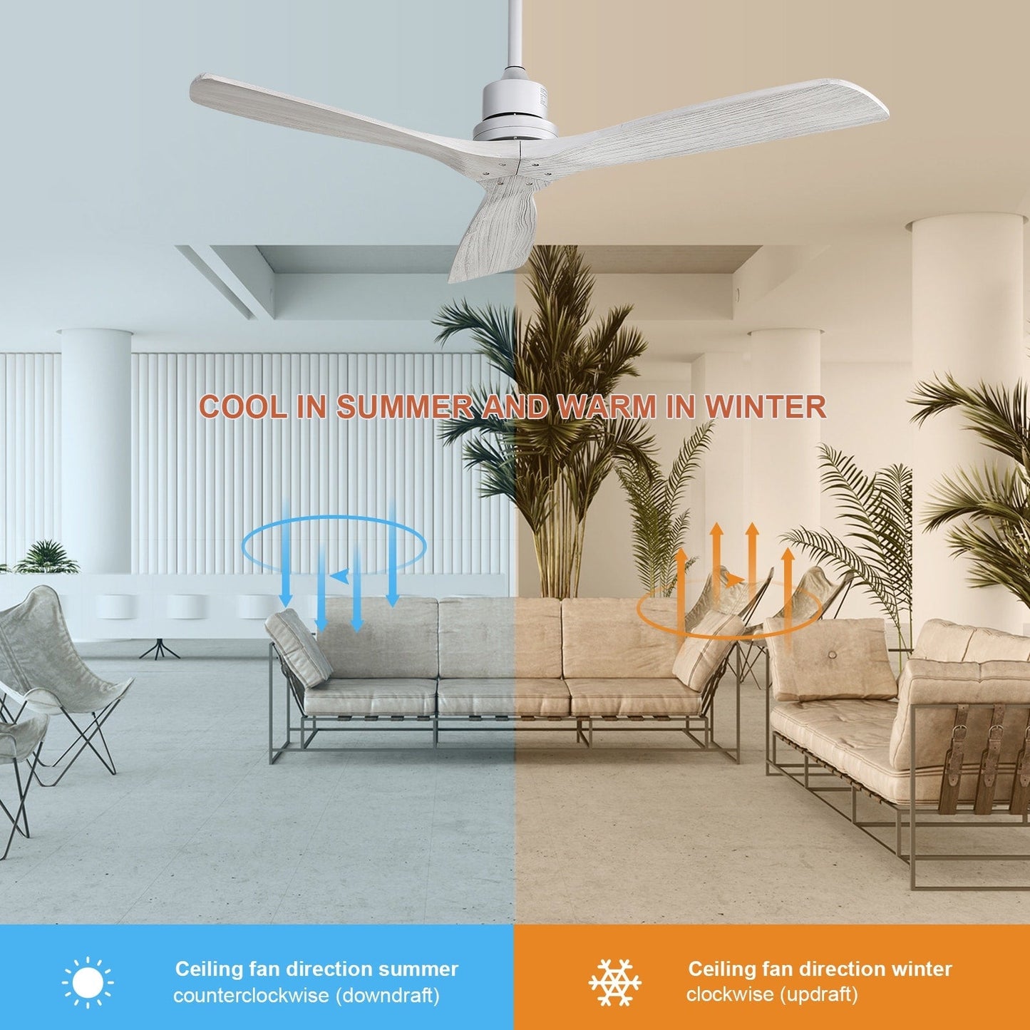 Ventilateur de plafond d'intérieur en bois Sofucor 52 avec télécommande et éclairage intégré en option
