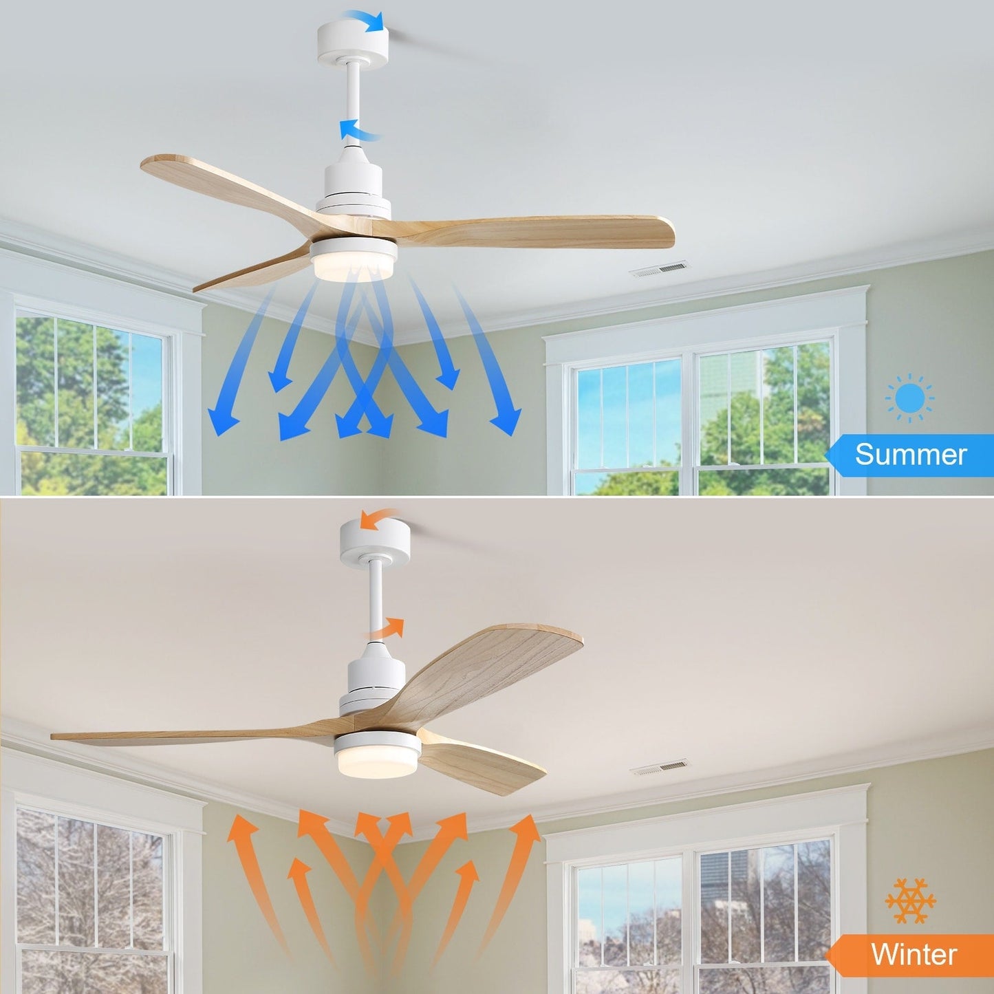 Ventilateur de plafond d'intérieur en bois Sofucor 52 avec télécommande et éclairage intégré en option