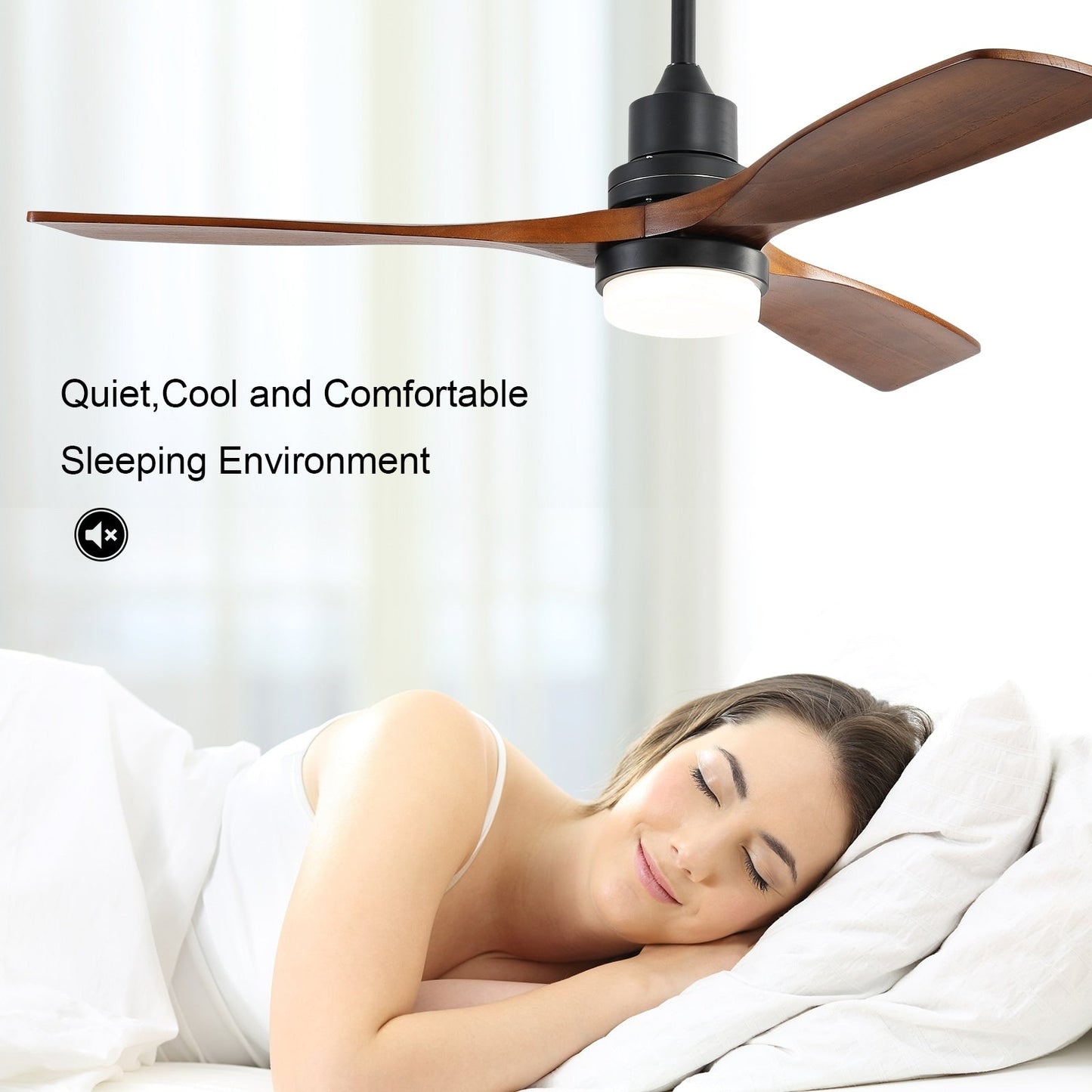 Ventilateur de plafond d'intérieur en bois Sofucor 52 avec télécommande et éclairage intégré en option
