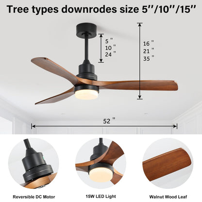 Ventilateur de plafond d'intérieur en bois Sofucor 52 avec télécommande et éclairage intégré en option