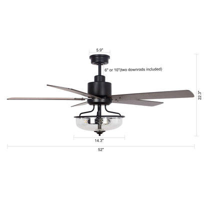 Ventilateur de plafond réversible en bois de 52 pouces, 5 pales et 3 lumières, avec télécommande