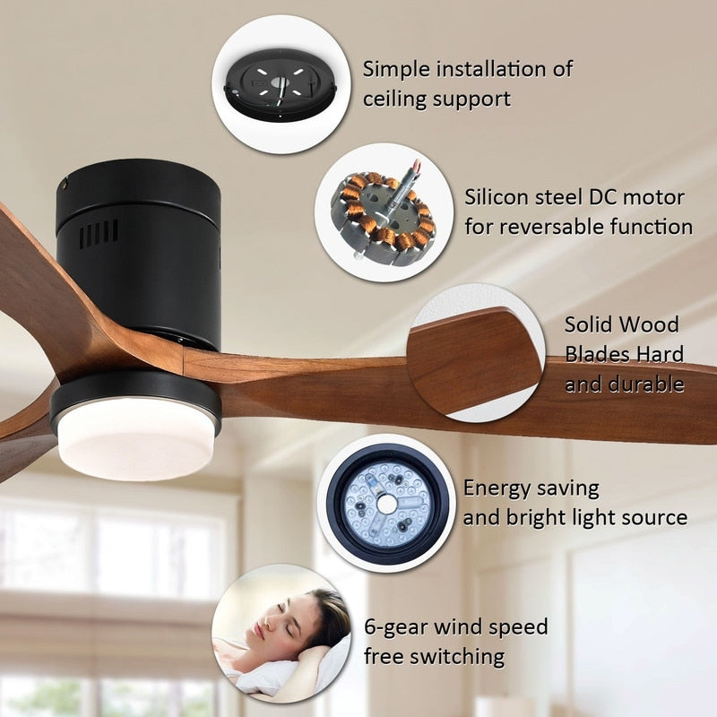 Ventilateur de plafond encastré Sofucor 52 pouces avec télécommande, moteur réversible et éclairage intégré en option