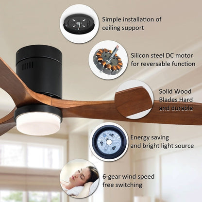 Ventilateur de plafond encastré Sofucor 52 pouces avec télécommande, moteur réversible et éclairage intégré en option