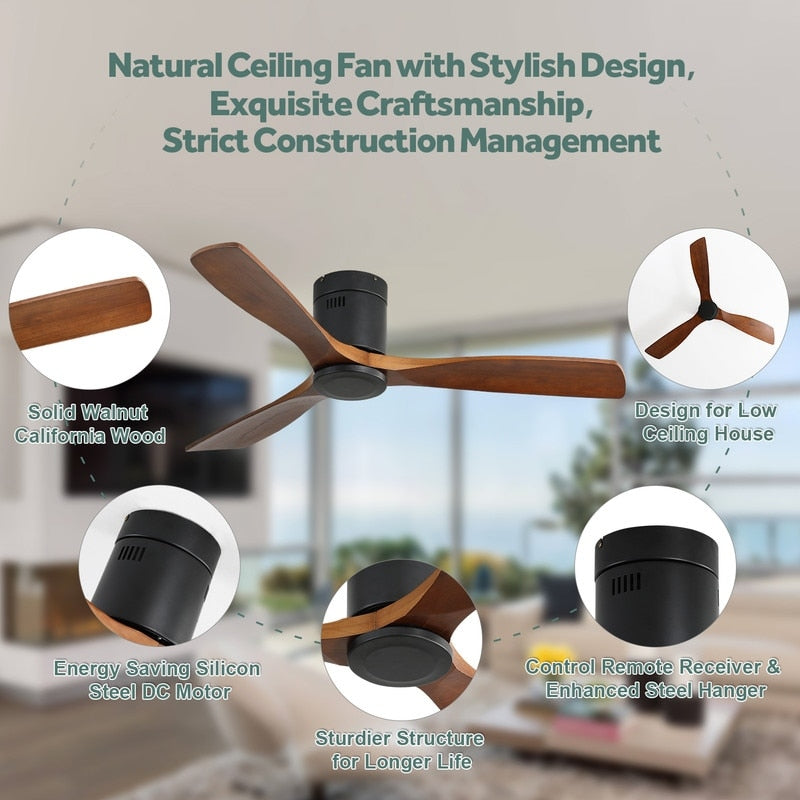 Ventilateur de plafond encastré Sofucor 52 pouces avec télécommande, moteur réversible et éclairage intégré en option