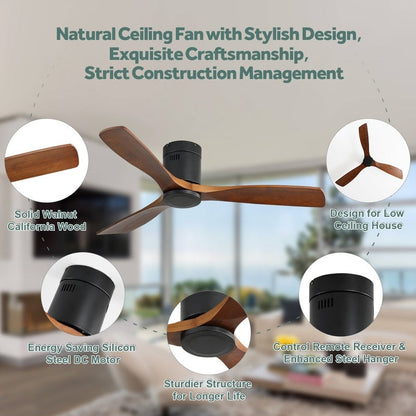 Ventilateur de plafond encastré Sofucor 52 pouces avec télécommande, moteur réversible et éclairage intégré en option