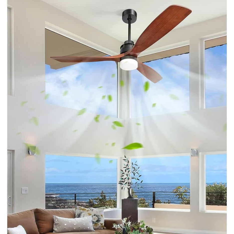 Ventilateur de plafond silencieux en bois de noyer 52/60/48 avec télécommande et éclairage intégré en option