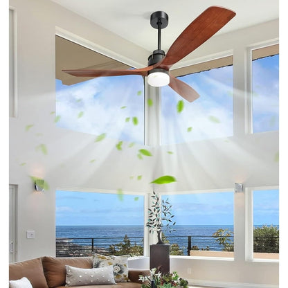 Ventilateur de plafond silencieux en bois de noyer 52/60/48 avec télécommande et éclairage intégré en option