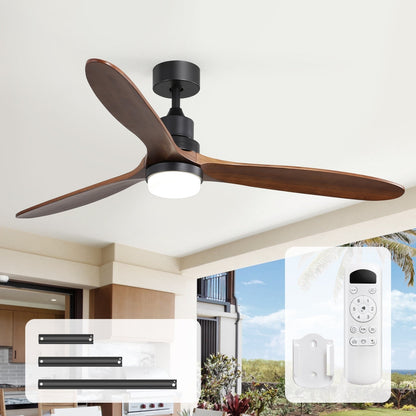 Ventilateur de plafond silencieux en bois de noyer 52/60/48 avec télécommande et éclairage intégré en option
