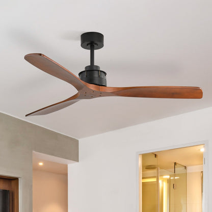 Ventilateur de plafond silencieux en bois de noyer 52/60/48 avec télécommande et éclairage intégré en option