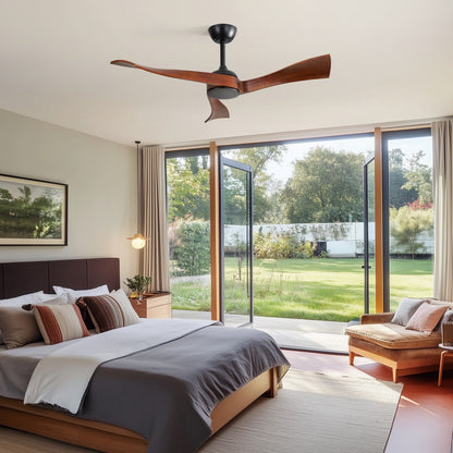 Ventilateur de plafond silencieux en bois de noyer 52/60/48 avec télécommande et éclairage intégré en option