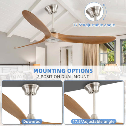 Ventilateur de plafond silencieux en bois de noyer 52/60/48 avec télécommande et éclairage intégré en option