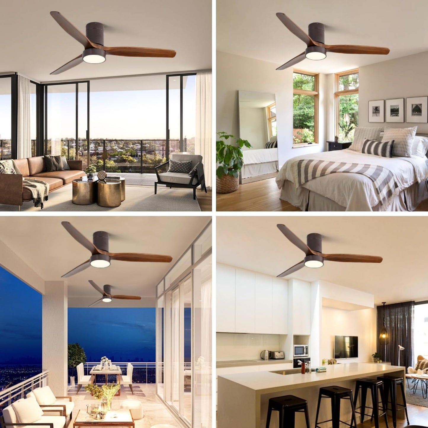 Ventilateur de plafond silencieux en bois de noyer 52/60/48 avec télécommande et éclairage intégré en option