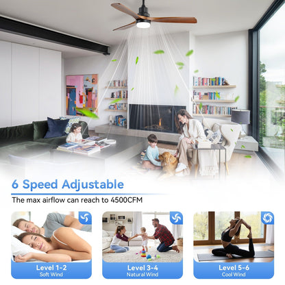 Ventilateur de plafond silencieux en bois de noyer 52/60/48 avec télécommande et éclairage intégré en option