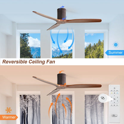 Ventilateur de plafond silencieux en bois de noyer 52/60/48 avec télécommande et éclairage intégré en option
