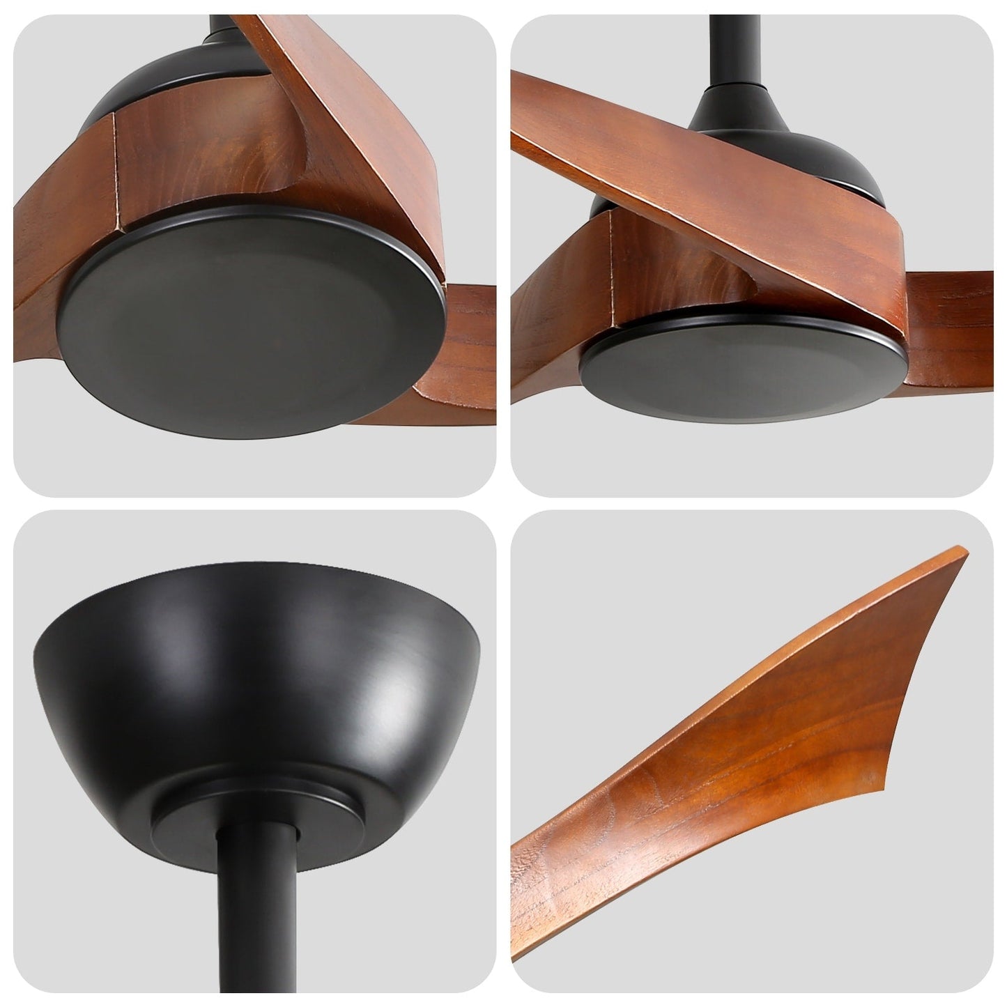 Ventilateur de plafond silencieux en bois de noyer 52/60/48 avec télécommande et éclairage intégré en option
