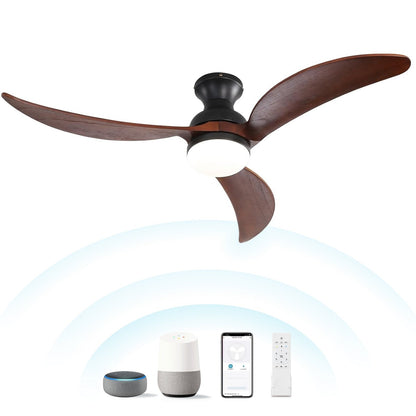 Ventilateur de plafond silencieux en bois de noyer 52/60/48 avec télécommande et éclairage intégré en option
