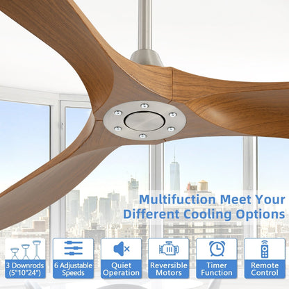 Ventilateur de plafond silencieux en bois de noyer 52/60/48 avec télécommande et éclairage intégré en option