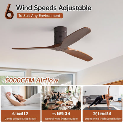Ventilateur de plafond silencieux en bois de noyer 52/60/48 avec télécommande et éclairage intégré en option