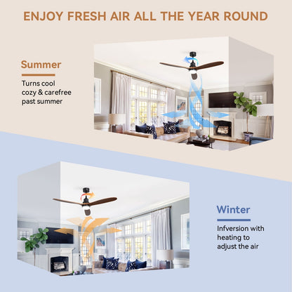 Ventilateur de plafond silencieux en bois de noyer 52/60/48 avec télécommande et éclairage intégré en option